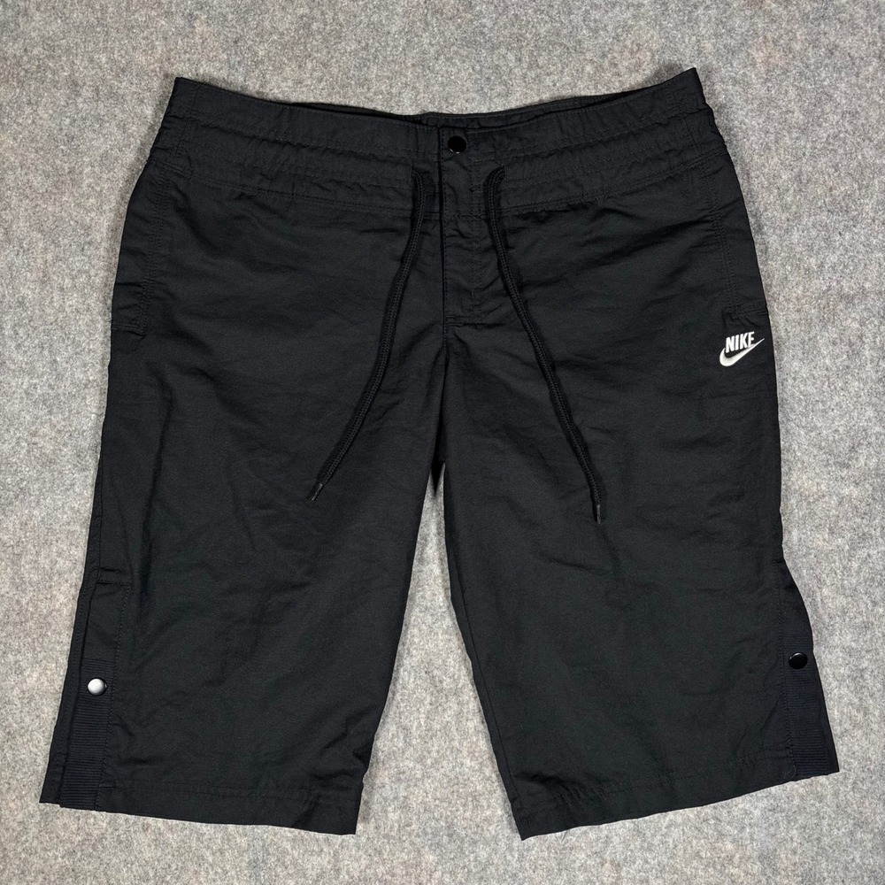 Nike Sportswear Capri Shorts Womens M 8-10 Black VTG Snap Button 352159-011 NSW